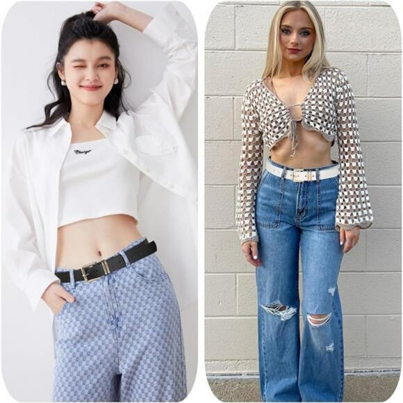 Womens Faux Leather Belts Set Gold Buckle Fashion Belts for Jeans Pants 3 Pack - Picture 5 of 6